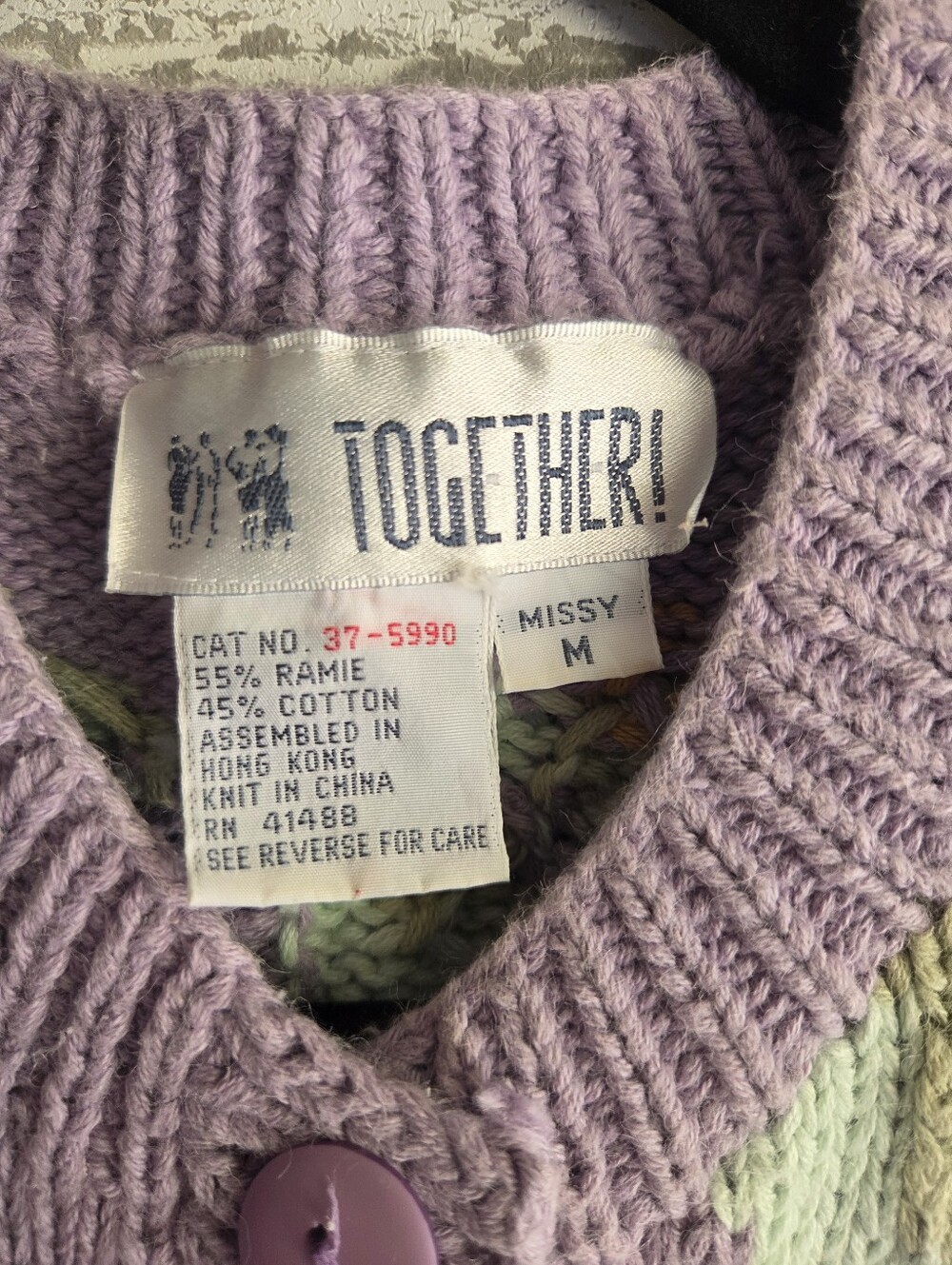 Vintage Together! Swan & Koi Pond Pastel Knit Cardigan - Size M - Picture 3 of 7